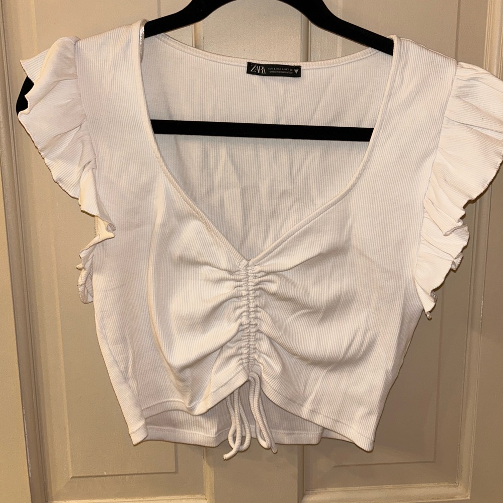 Zara White Ruffle Ruched Tank - Picture 2 of 4
